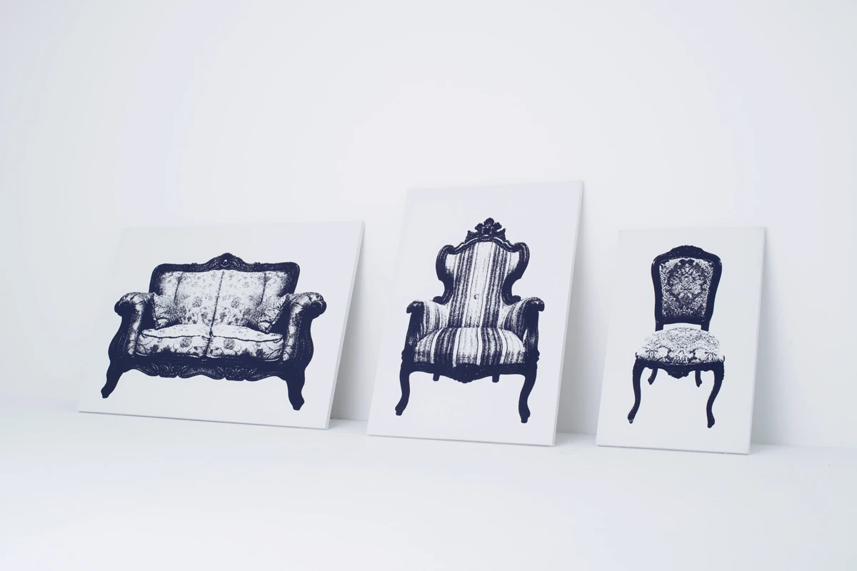 Canvas comes in three different sizes and styles, with a stool, a one-person chair, and a two-person chair