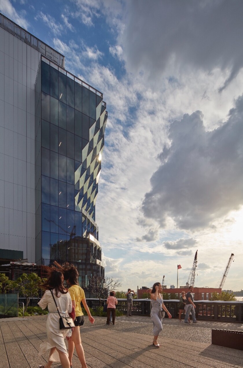 40 Tenth Avenue is topped by a large rooftop deck area that offers views of the Hudson River and Manhattan