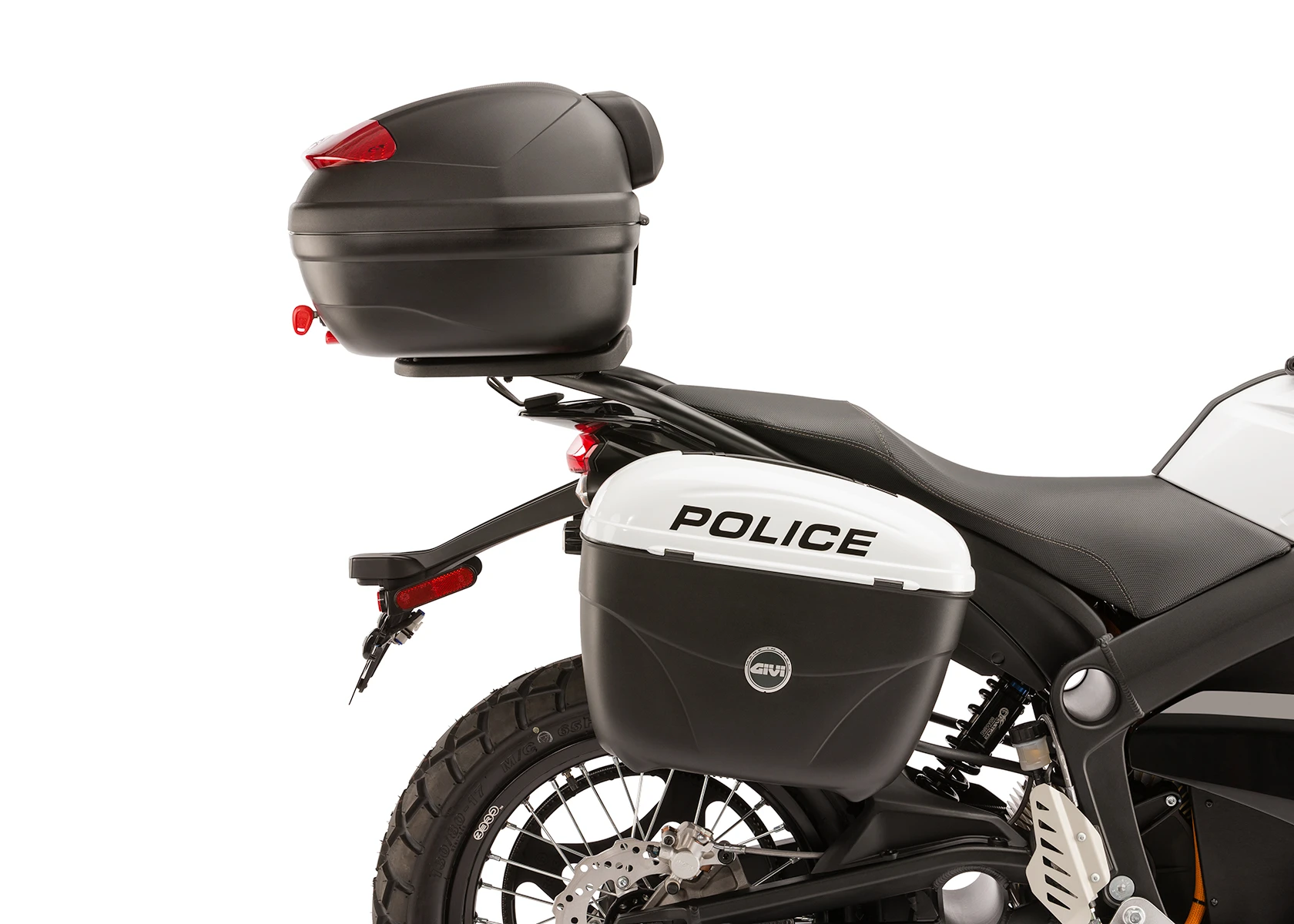 Optional extras include side mounted rear top-load 21 liter hard cases with mounts and three different sized rear top boxes