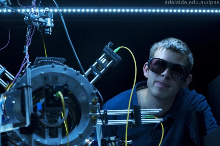 Lead researcher Philip Light with the chamber in which the tractor beams were created