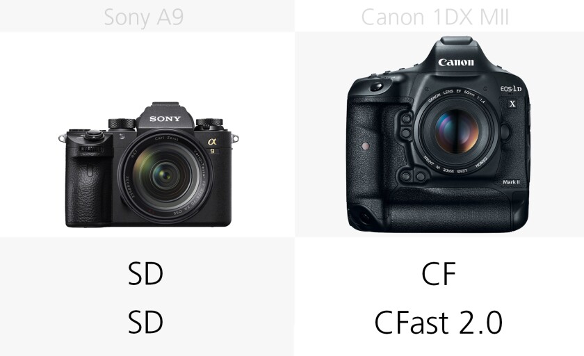 Comparing the storage media of the Sony A9 and Canon 1DX Mark II