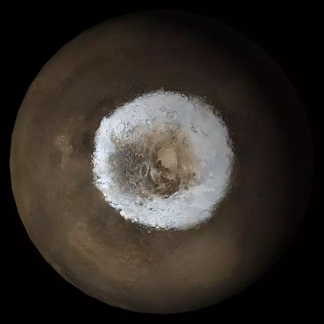 The south pole of Mars, where it's been suggested that there's a subglacial lake of liquid water
