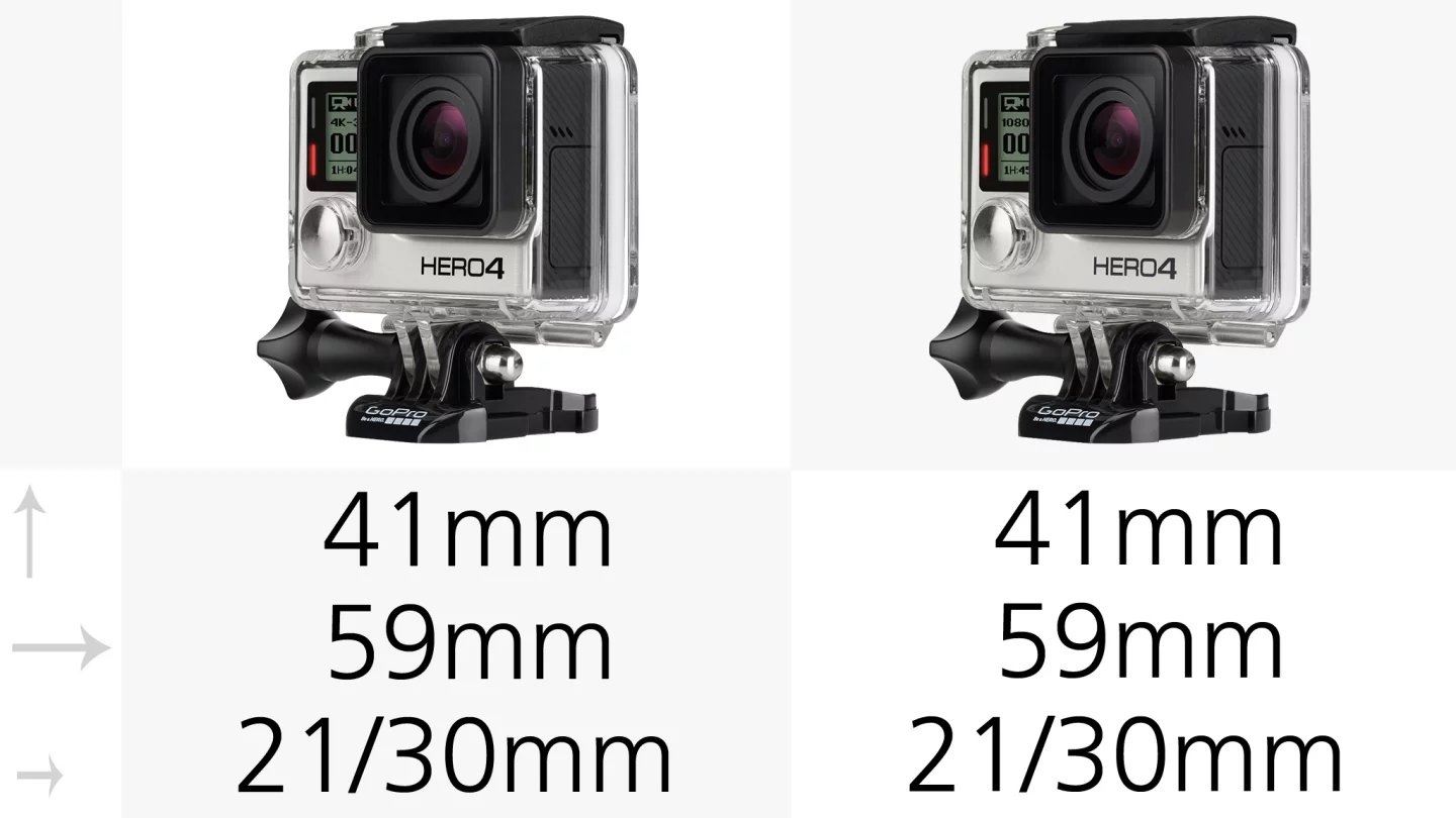 The size and shape of GoPro cameras haven't changed much in recent years and the Hero3+ and Hero4 models have the same measurements