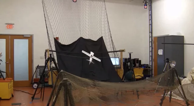 In this lab setup, the glider is able to locate and perch in front of a power line