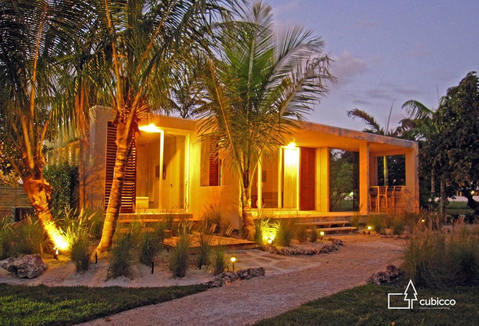 Cubicco's hurricane-resistant flatpack homes can be placed on stilts if flooding is a concern