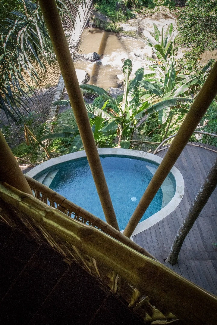 A private plunge pool and decking at the Temple House