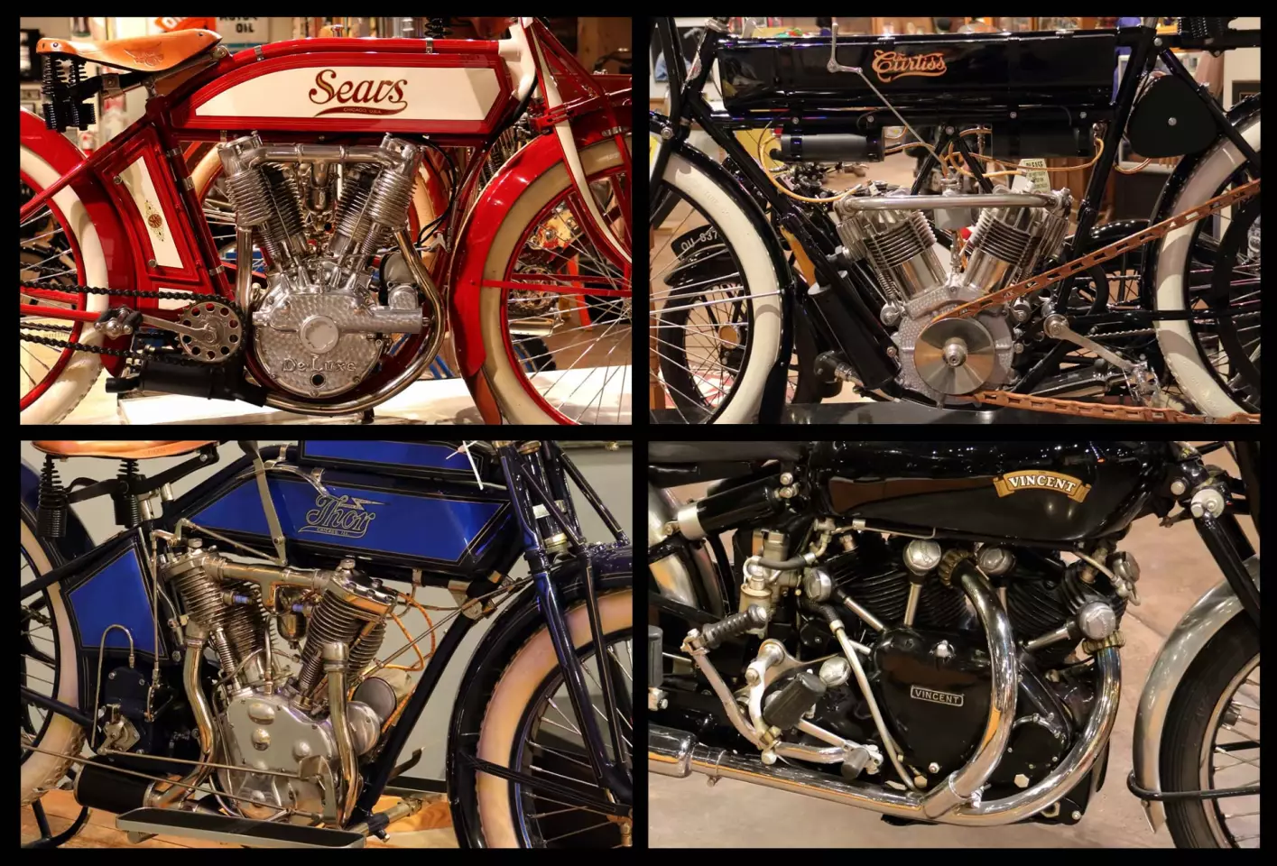 The sale included almost all of the great v-twin motorcycles of history: from Ducati to Curtiss, Brough Superior, Vincent, Flying Merkel, Excelsior and lots of Harley-Davidsons and Indians.