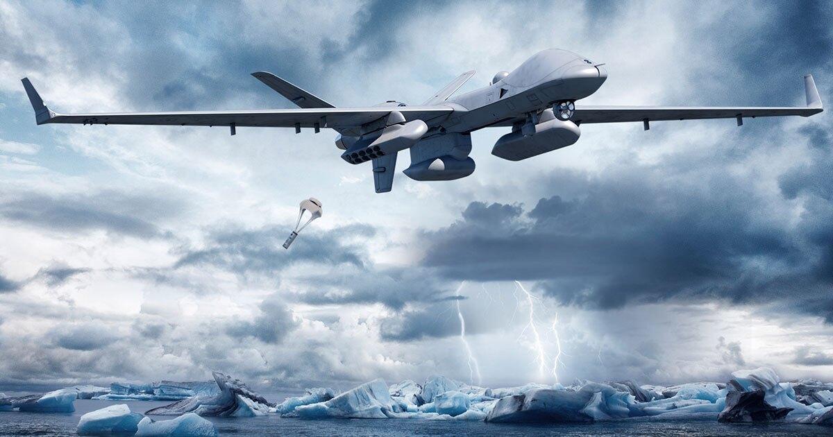 Drone hunts submarines with the use of sonobuoys