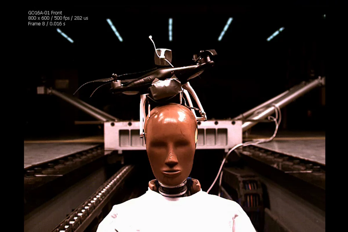 The research found that drones fall more slowly than wood or metal of the same mass, due to the aerodynamic drag