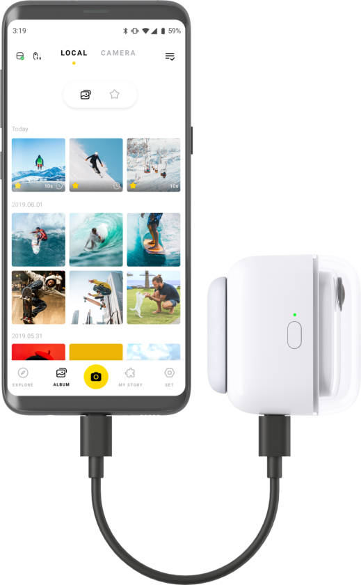 Charging case also handles file transfer to your phone for editing in the Insta360 app