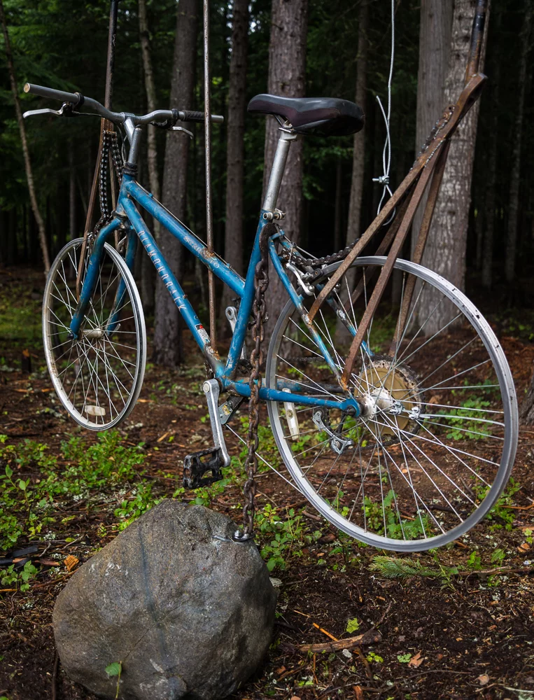Schlussler hooked an old bicycle to a pulley system to create his "bicycle elevator" (Photo: Ethan Schlussler)