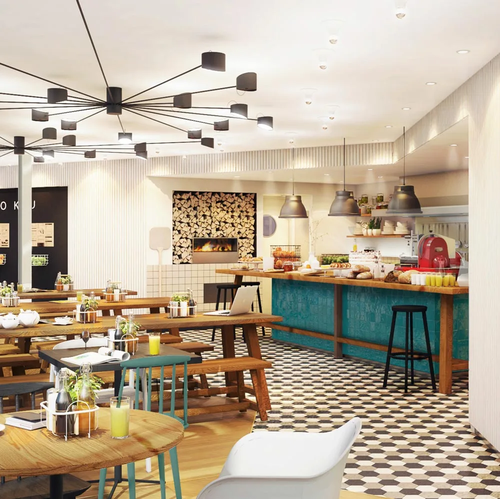The Zoku communal area has a "living kitchen" design in which guests can meet and get to know each other
