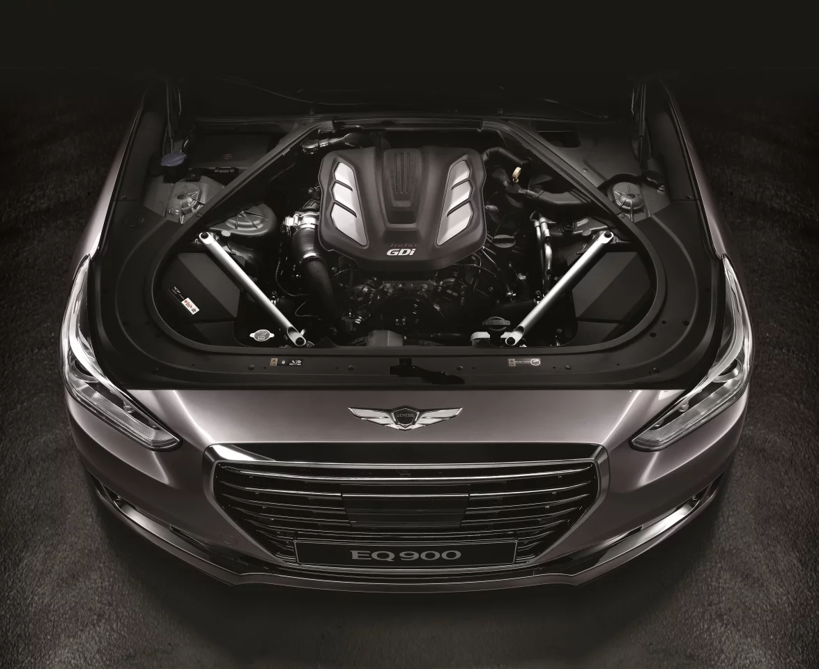 The new 3.5-liter engine is turbocharged and (optionally) supercharged to produce better power delivery and higher fuel economy for the G90