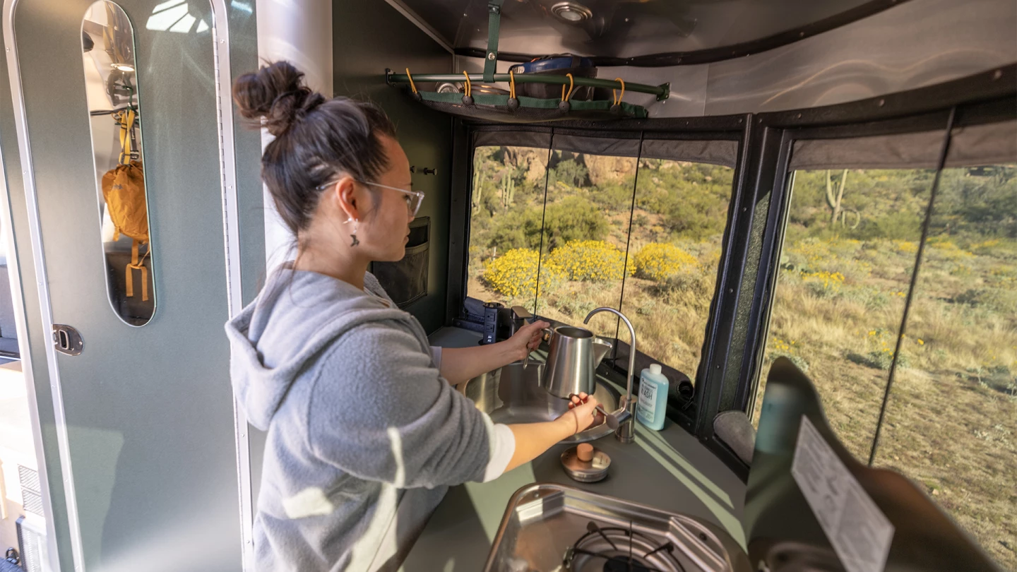 Airstream's Co-op Special Edition Basecamp trailer features panoramic windows