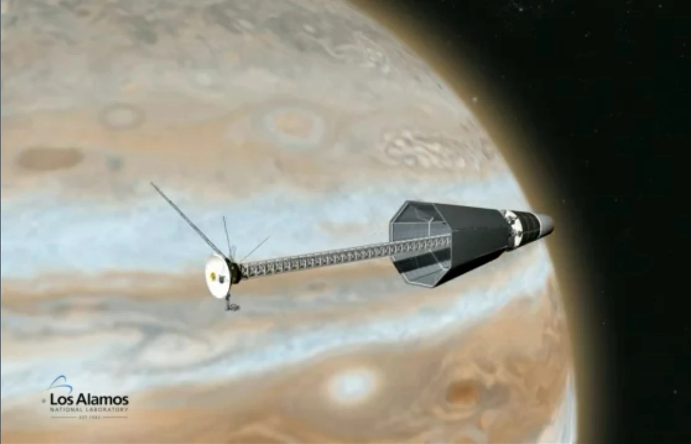 Artists concept of spacecraft using the Los Alamos reactor