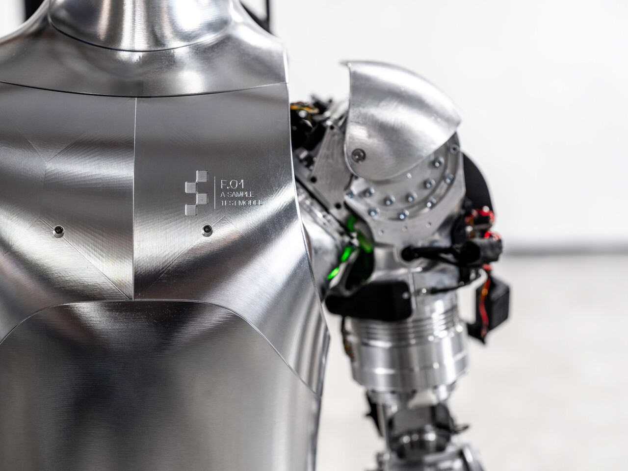 The Figure 01's chestplate and shoulder joint