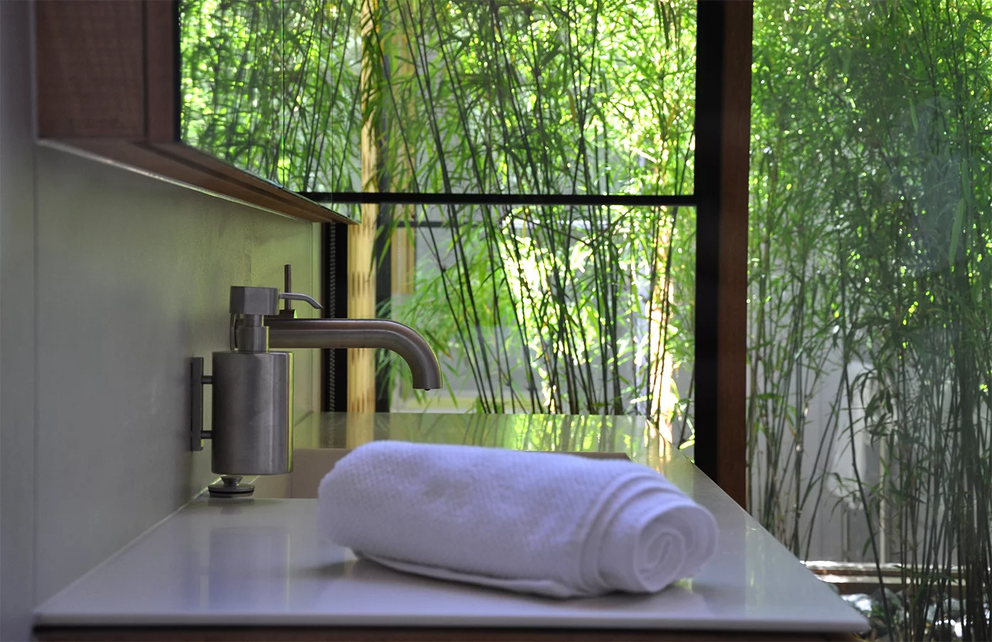 The bathroom looks out onto an internal bamboo garden (Photo: Edoardo Campanale for Gizmag)
