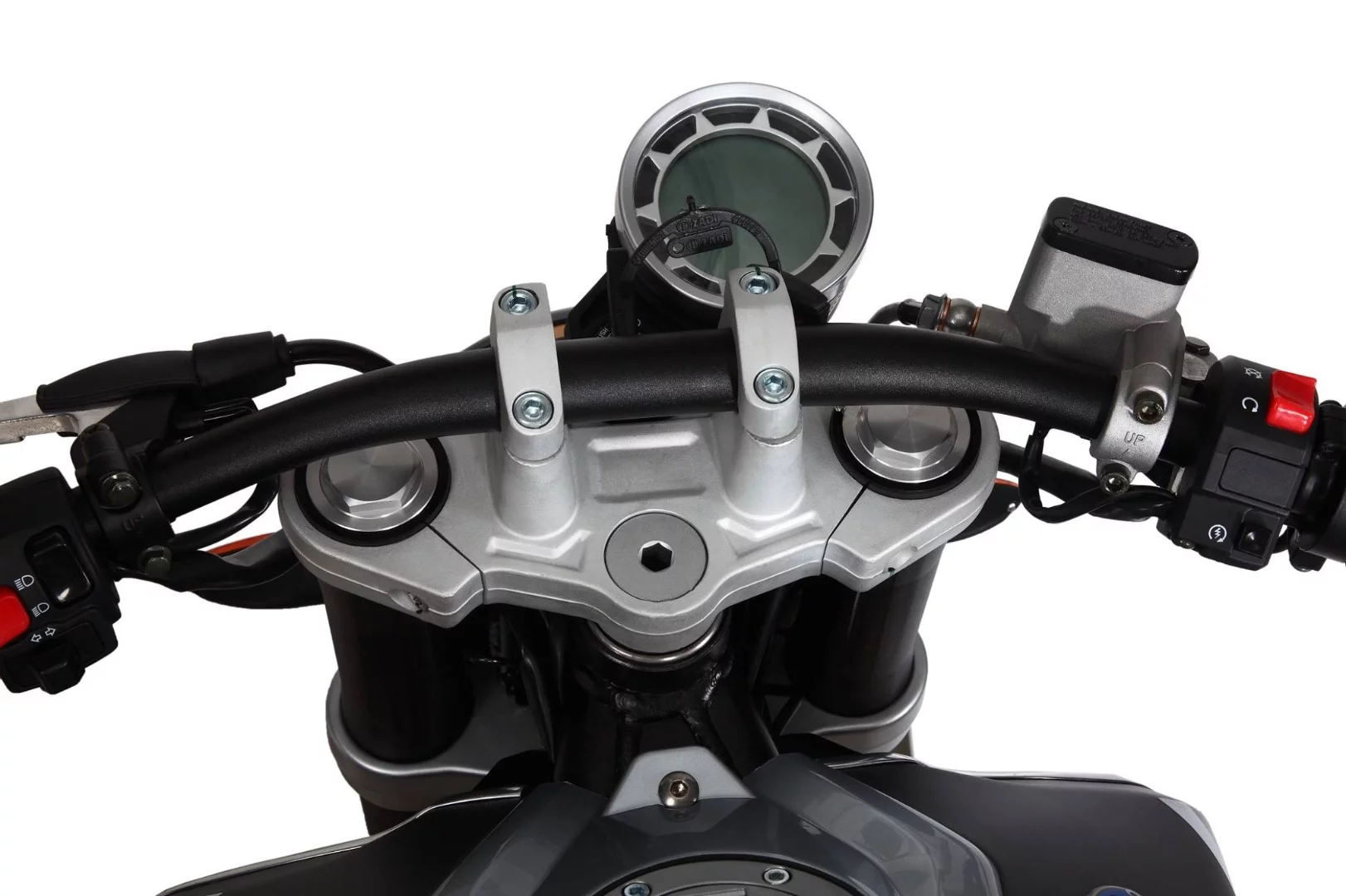 A round digital instrument will display all necessary information to the rider - in a design apparently inspired by the Ducati Scrambler
