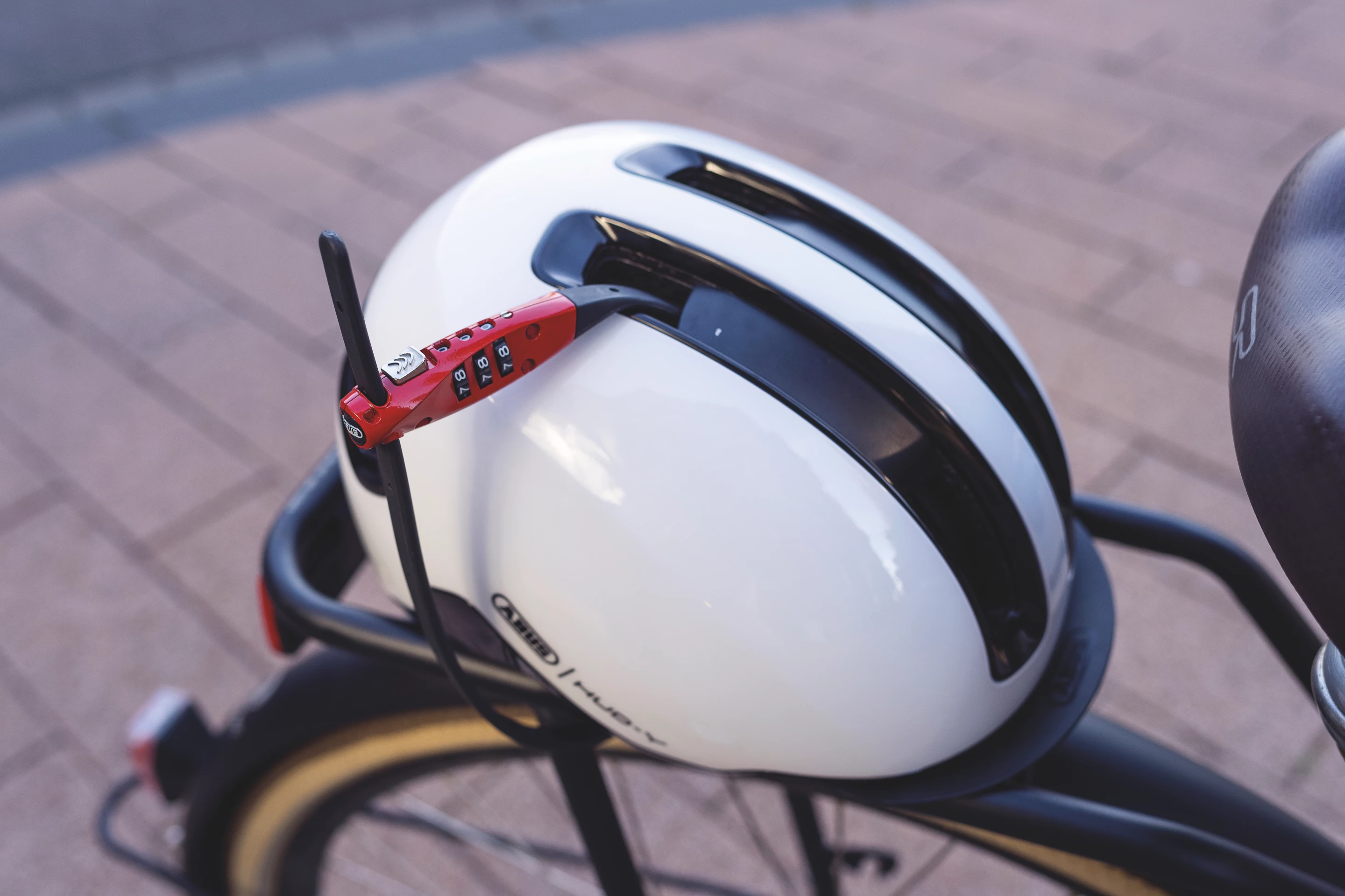 The lock can also be used to secure one's helmet to their parked bike