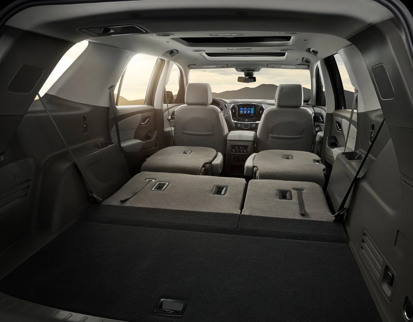 With the second row bench and third row folded, the loading floor is almost completely flat and gives tons of room for cargo, but it's not quite as flat or even when the captain's chairs are fitted