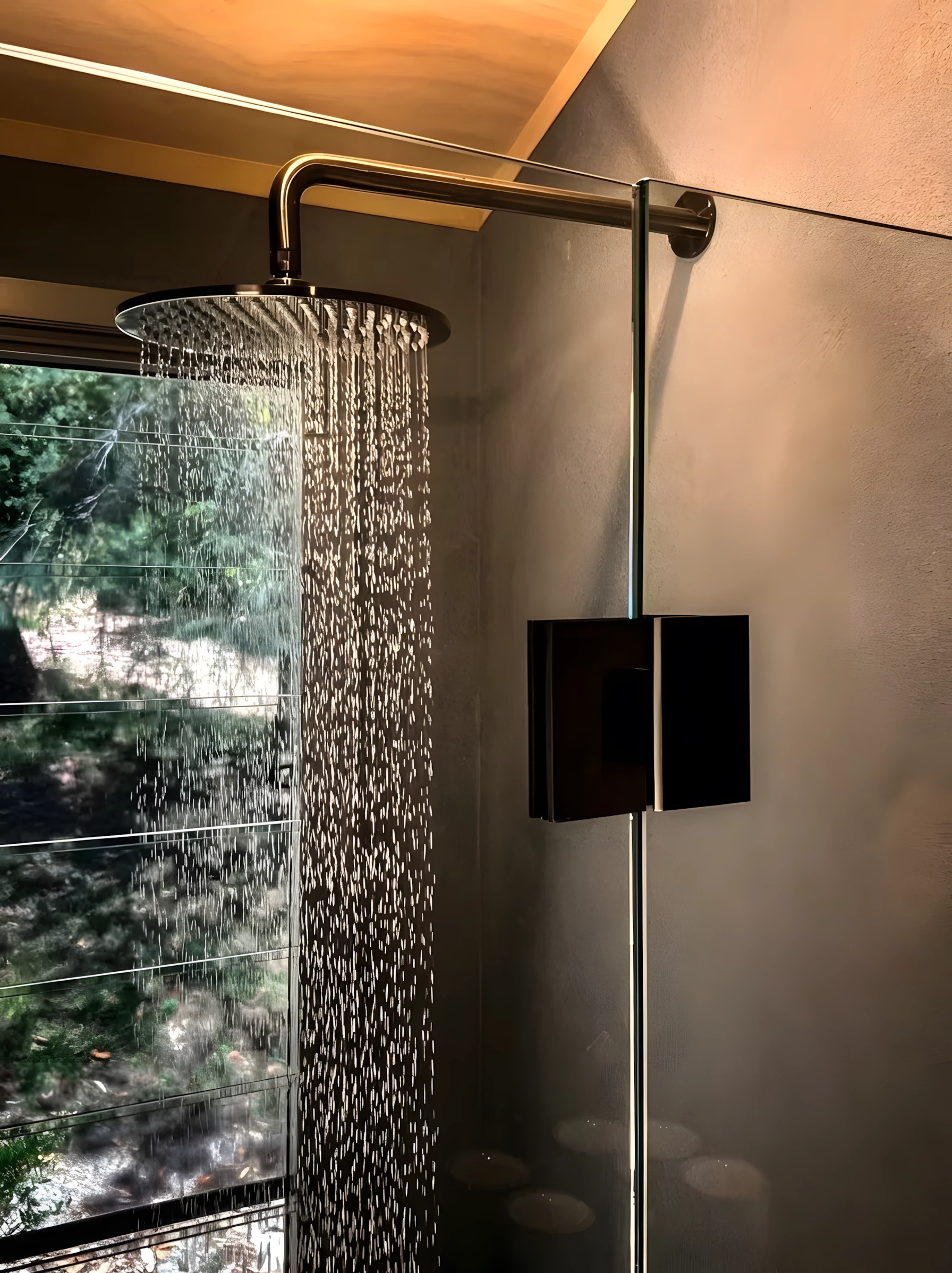 The Zinc Studio Cabin's bathroom contains a glass-enclosed shower, a vanity sink, and a toilet