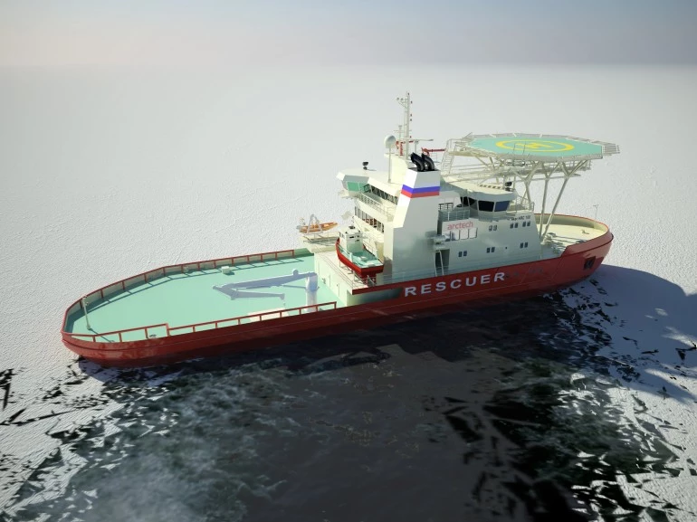 A rendering of the Baltika moving sideways into the ice