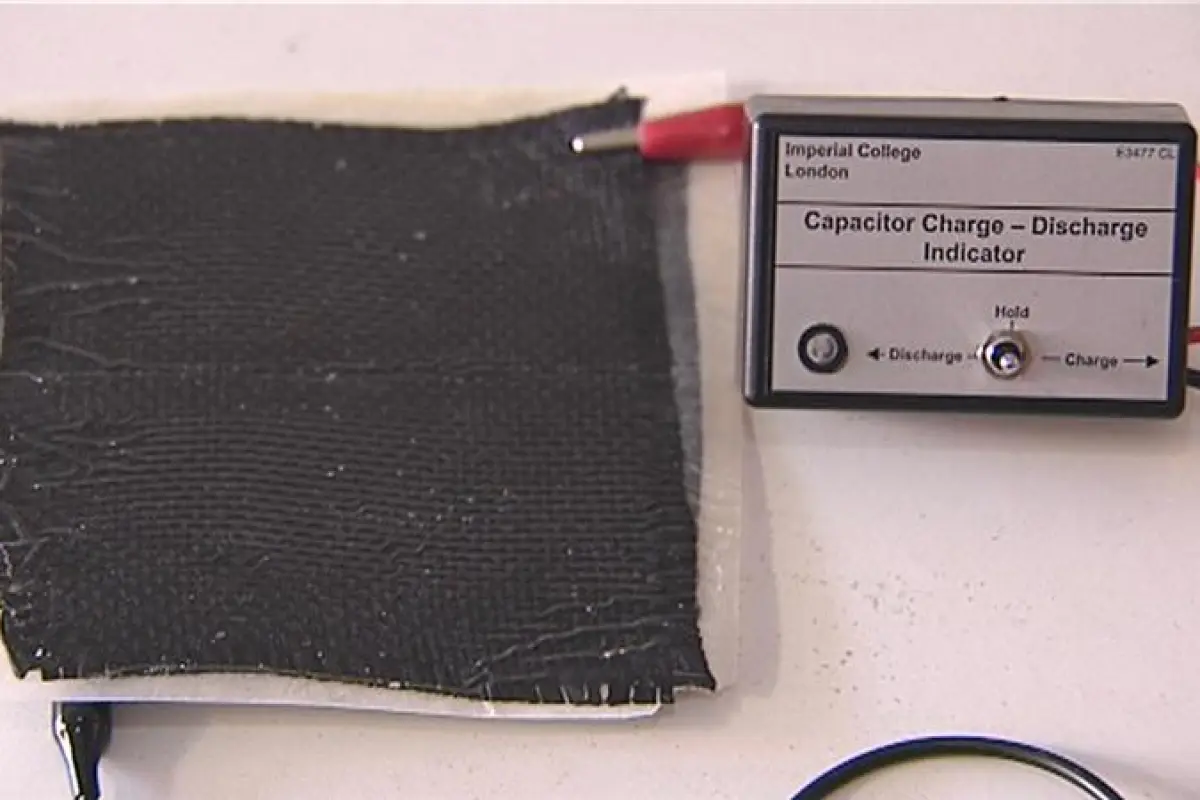 The composite material releasing electrical energy to power a small light (Photo courtesy of Imperial College London)