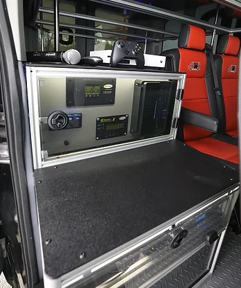 The entertainment box has a variety of equipment, including electrical system readouts and entertainment boxes