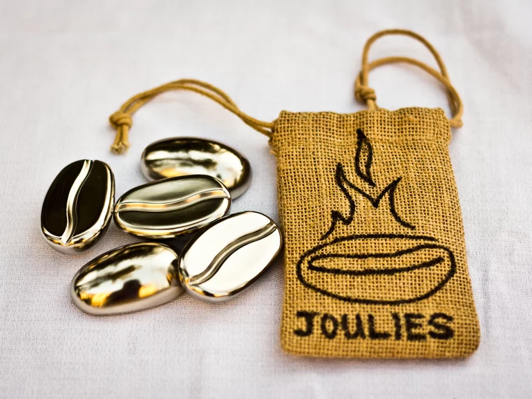 Coffee Joulies incorporate a phase change material to quickly cool your hot coffee to the "perfect" temperature, and then keep it there