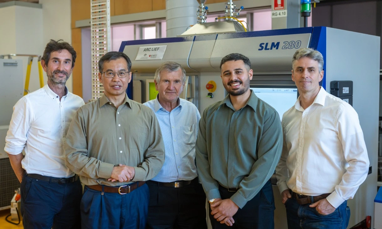 The project team: Professor Andrey Molotnikov, Distinguished Professor Ma Qian, Distinguished Professor Milan Brandt, Dr. Jordan Noronha and Professor Martin Leary at RMIT's Centre for Additive Manufacturing