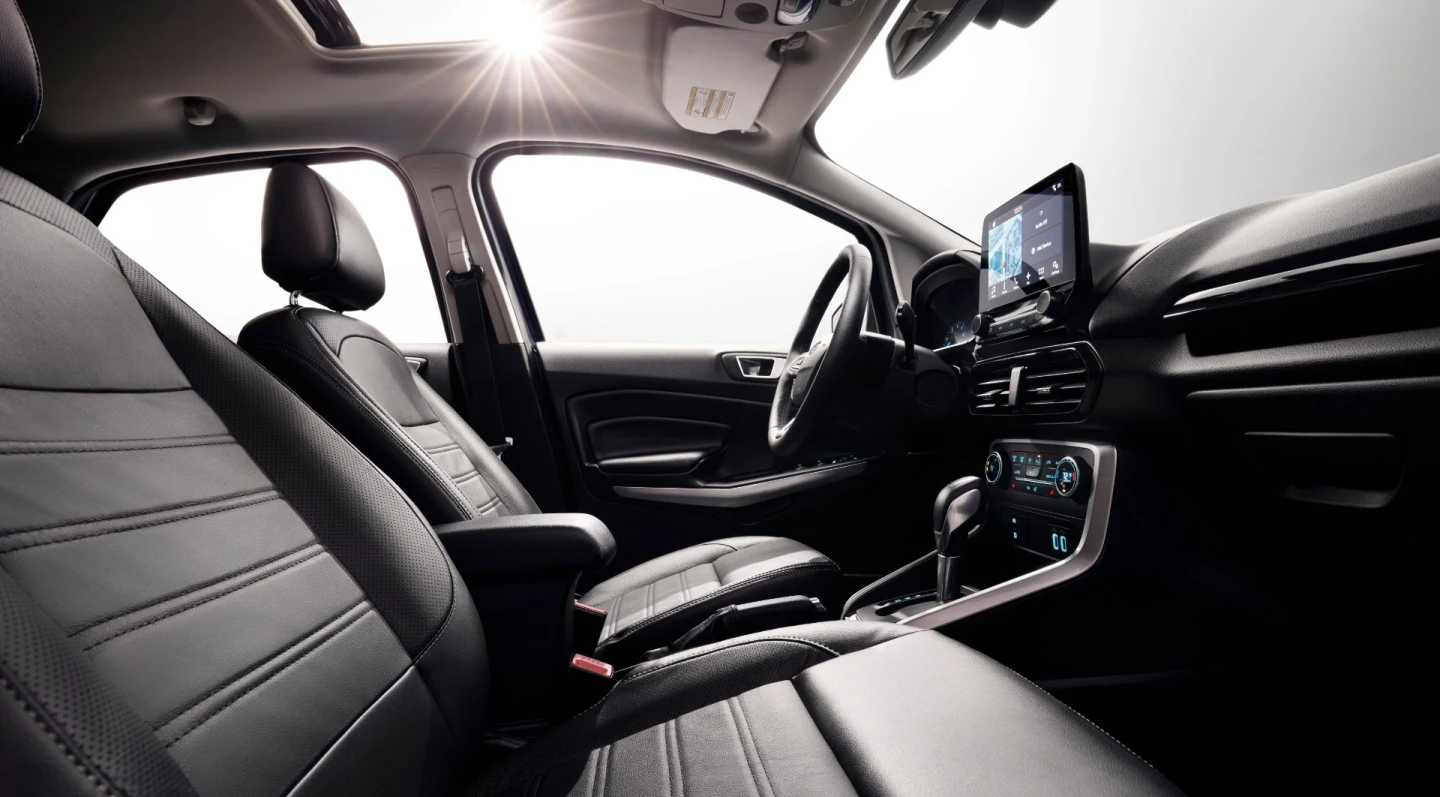The interior of Ford's EcoSport is less classy than some of its other vehicles, but has more roominess than expected