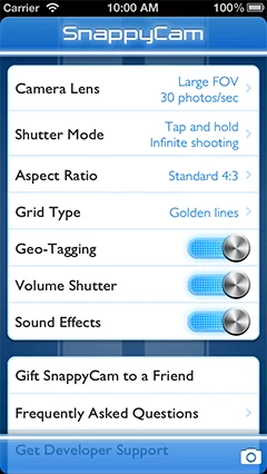 SnappyCam Pro - Settings
