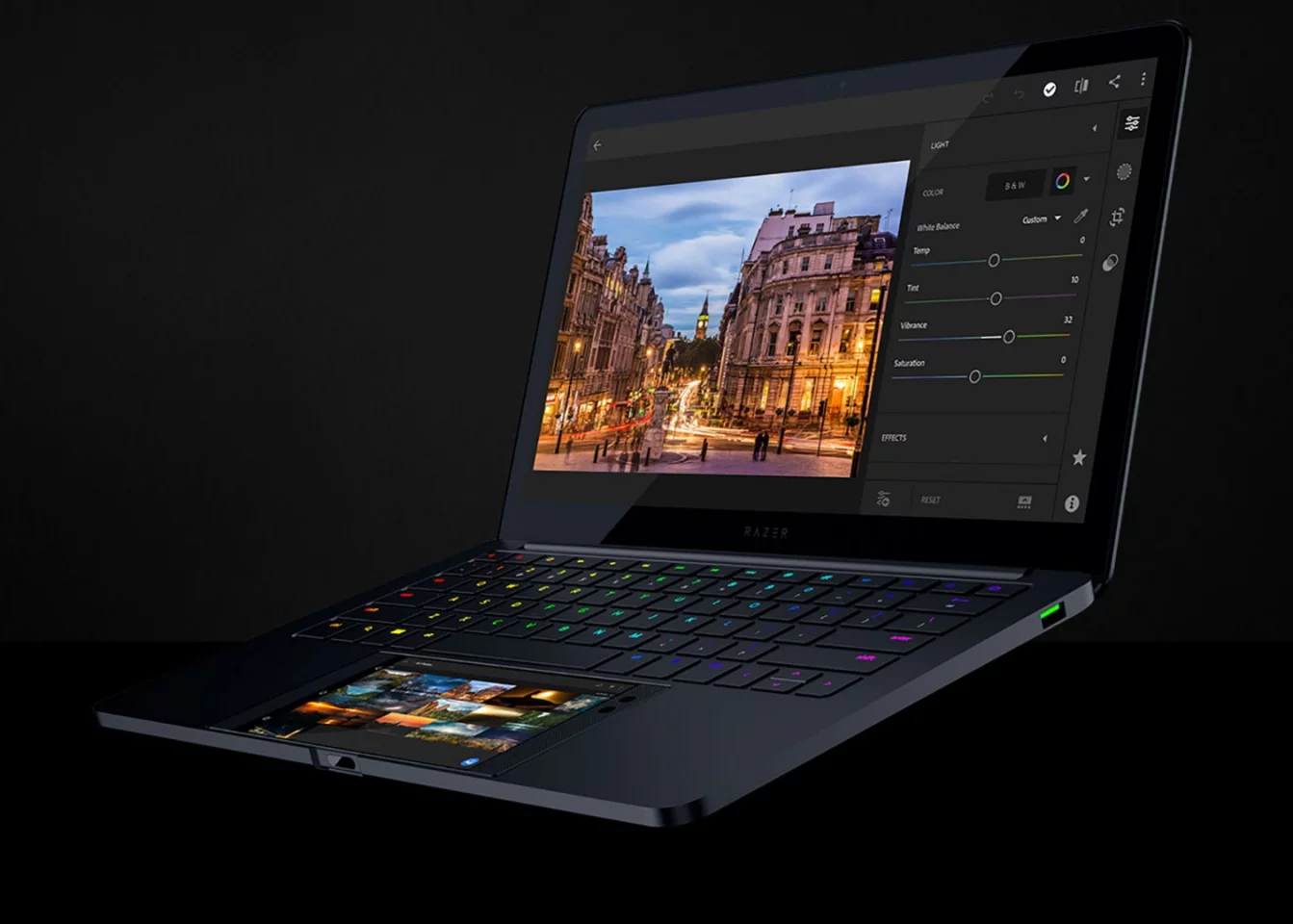 When docked, the Razer phone can act as a trackpad or a second screen, depending on the app