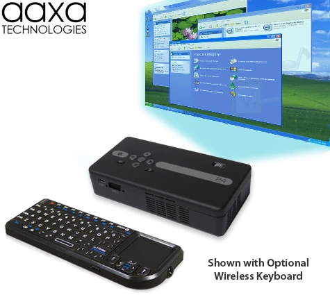 The AAXA P4 Pico Projector works with external input peripherals, such as a keyboard to handle Windows CE apps
