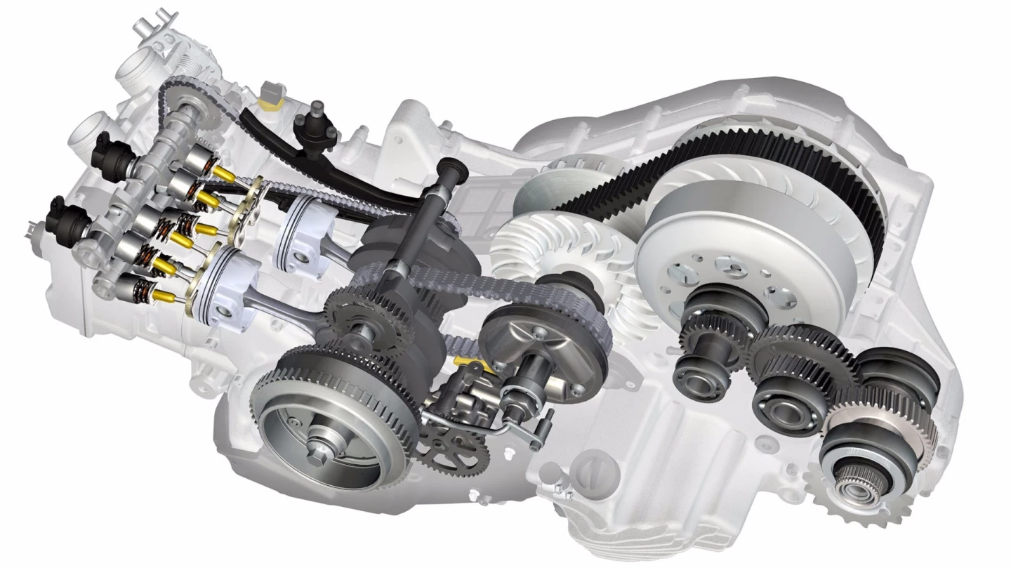 The range-extending engine of the Surefly originates from BMW and is already in use in BMW products in several ways. In the i3 car, it is used as a range-extender, and the same convenient form-factor of the compact, narrow and flat engine is that it also provides the motive power for BMW's super scooter C600.