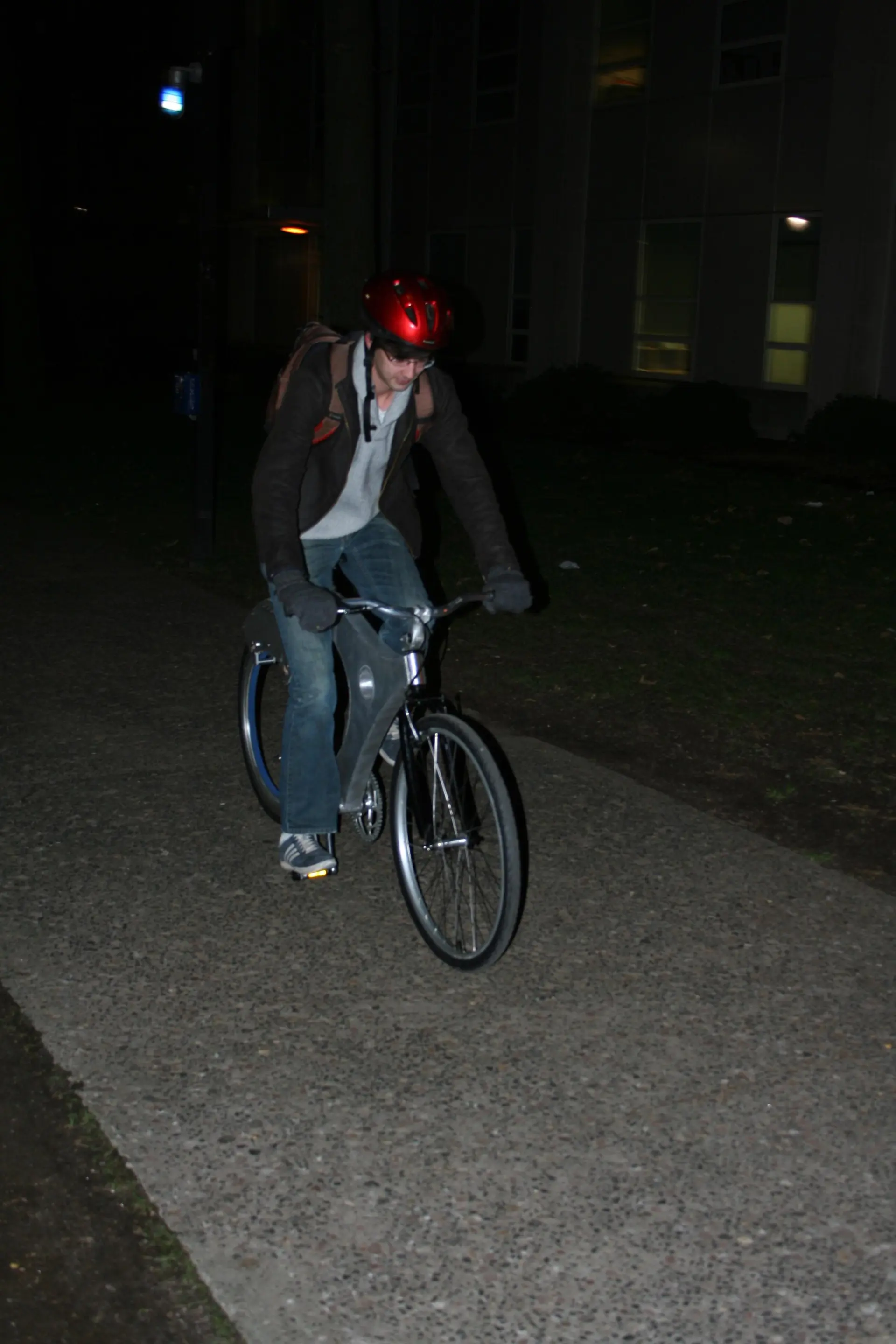 The spokeless bicycle on its maiden voyage