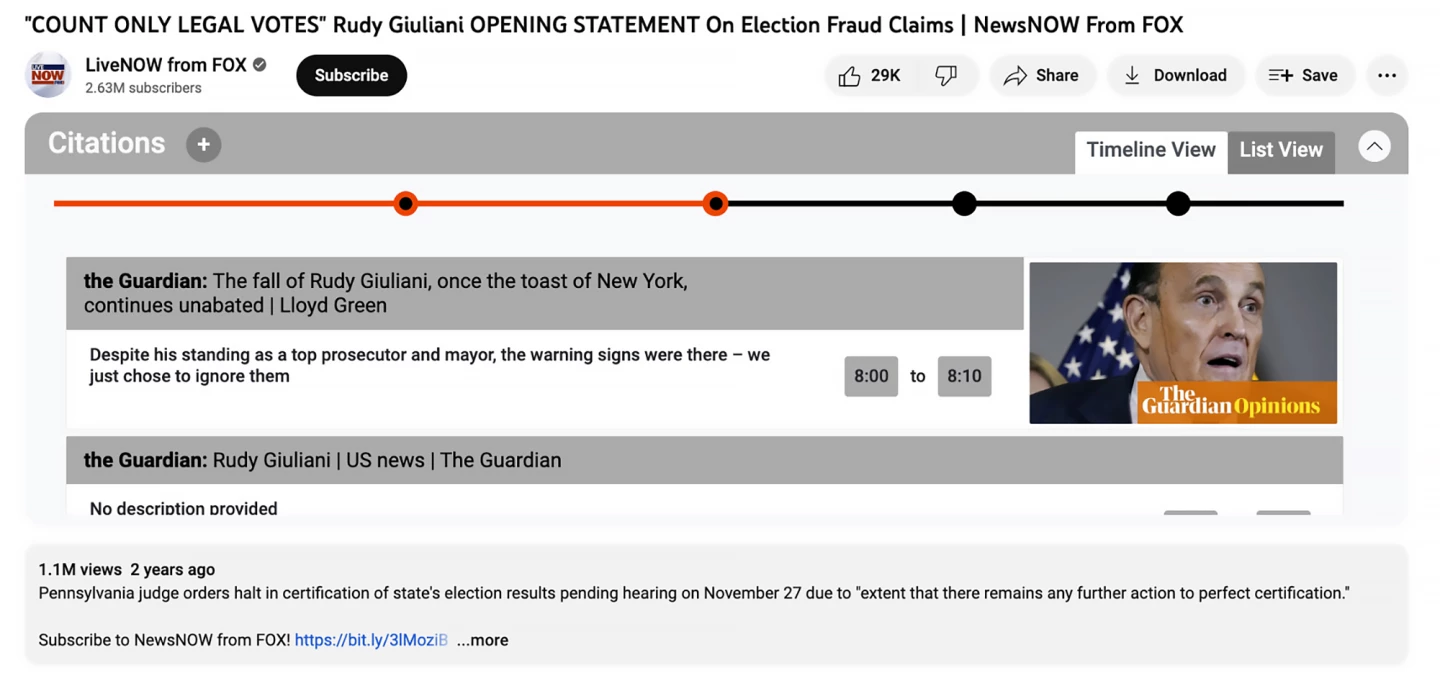Citations added to a video show up in Viblio's timeline view