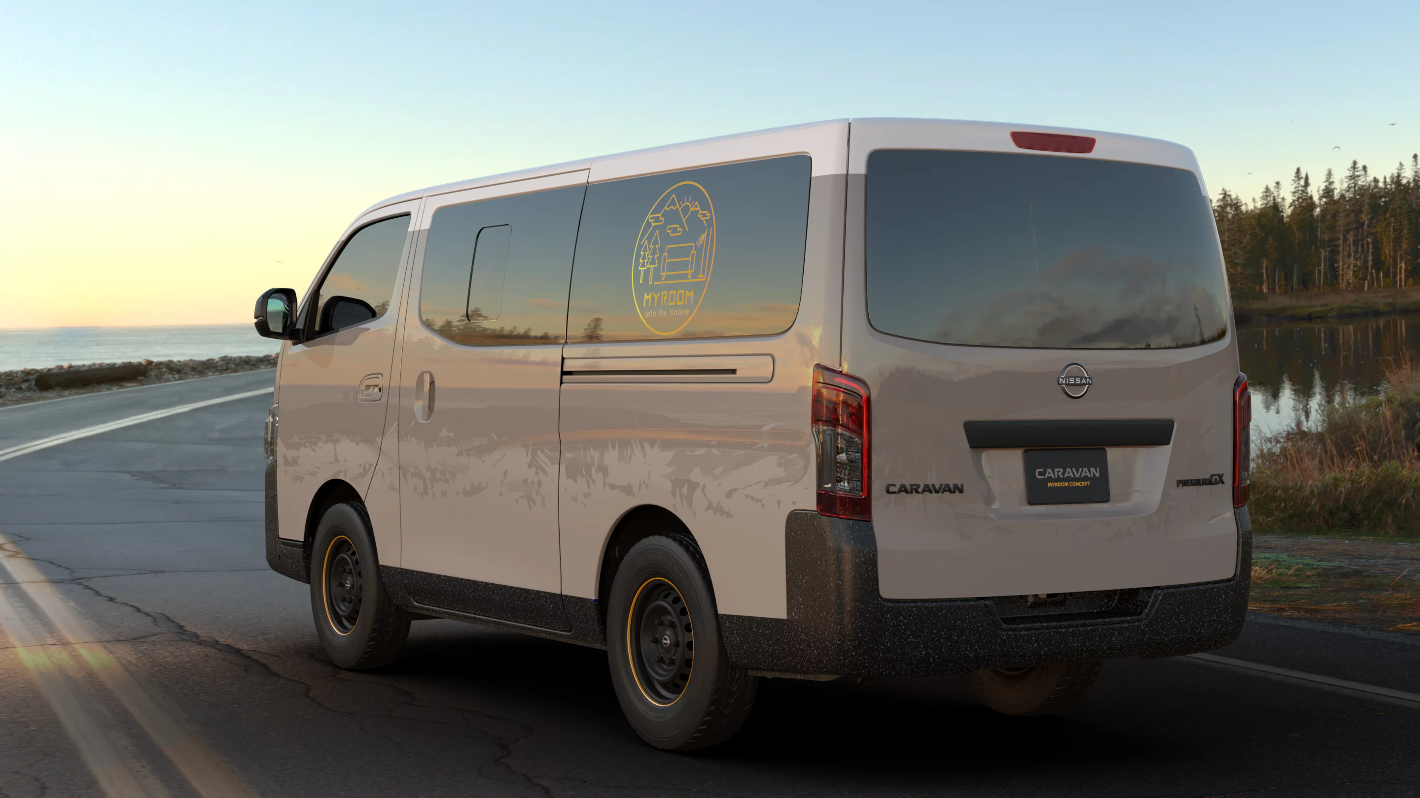 The Nissan Caravan MyRoom Concept features a cool, clean exterior design