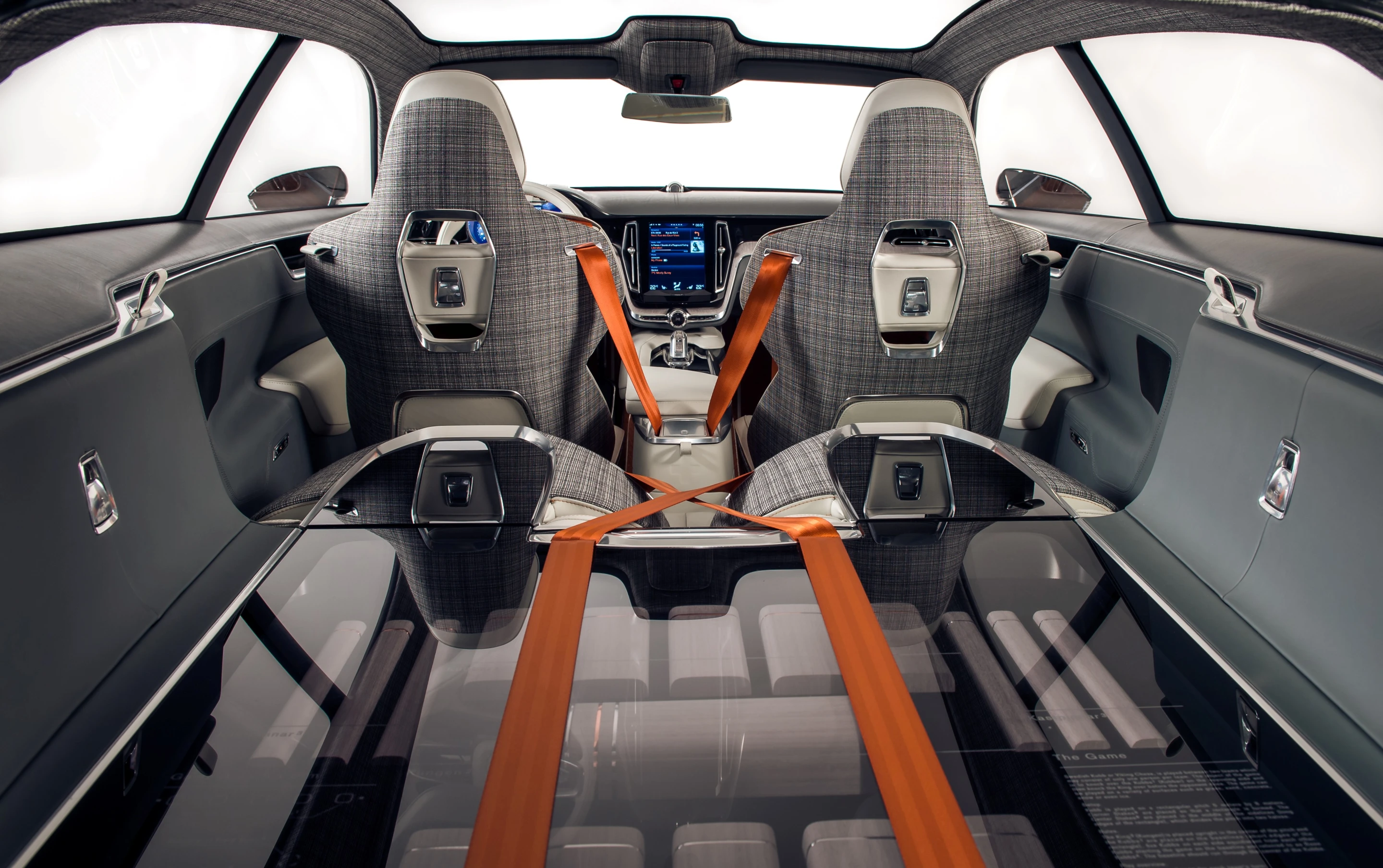 Looking like a mash-up between a bespoke 1960s tweed suit and a Swedish living room, the Estate’s interior borrows design cues from Volvo’s 1800 ES shooting brake of the 1970s