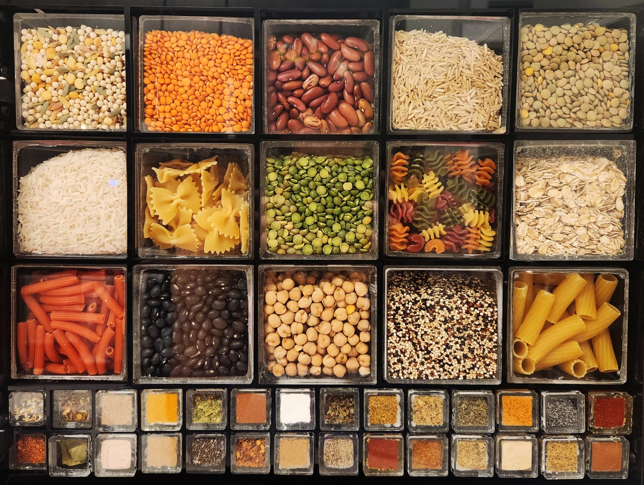 A selection of dry ingredients in the pantry