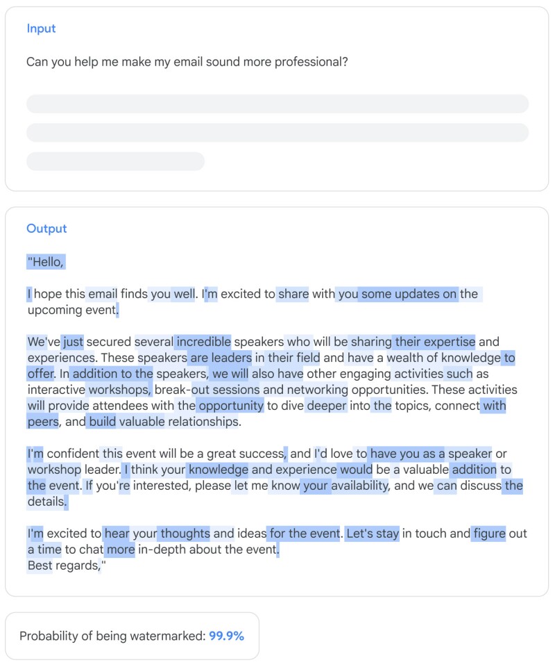 SynthID uses complex token prediction algorithms as a watermark for text files