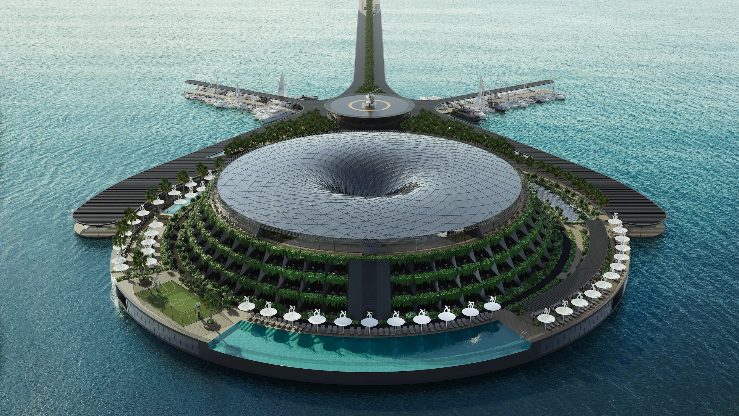 The Eco-Floating Hotel would measure 35,000 sq m (376,000 sq ft) and contain a total of 152 hotel rooms