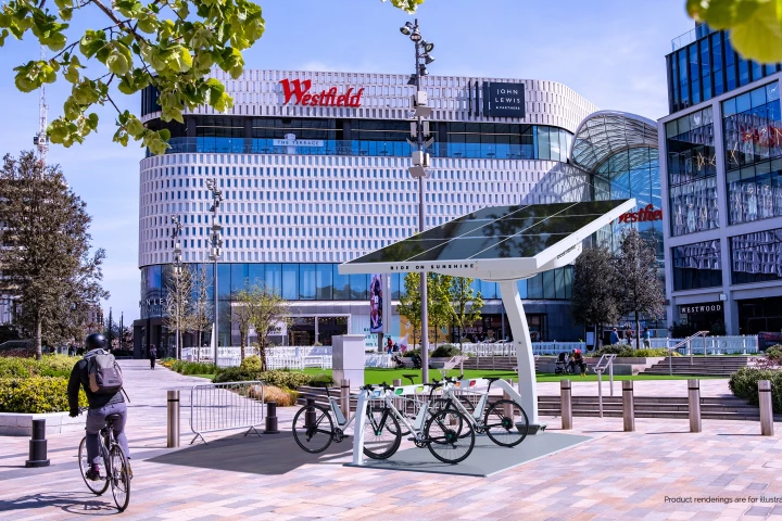 Renders at the moment, but Beam Global's solar-powered ebike station is based on the company's EV Arc model, which has already rolled out in the thousands across the US