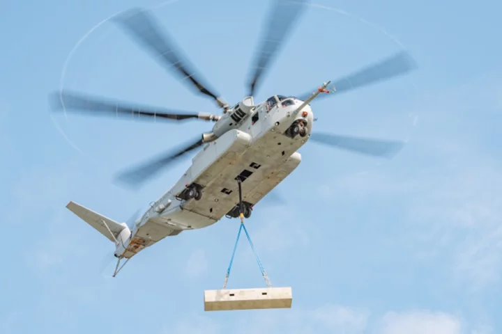 The Sikorsky CH-53 King Stallion lifts a 27,000-pound external load