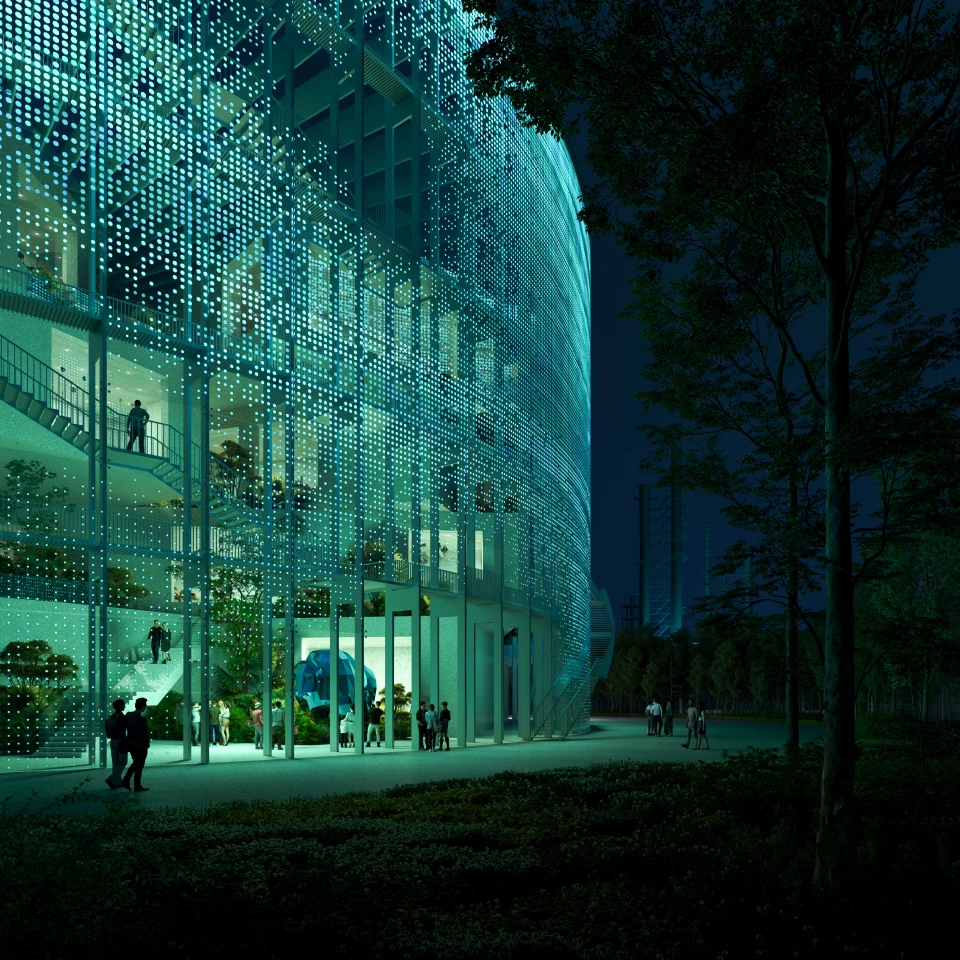 The Hangzhou Oil Refinery Factory Park's museum exterior will be clad with LEDs, allowing it to display advertising and change color