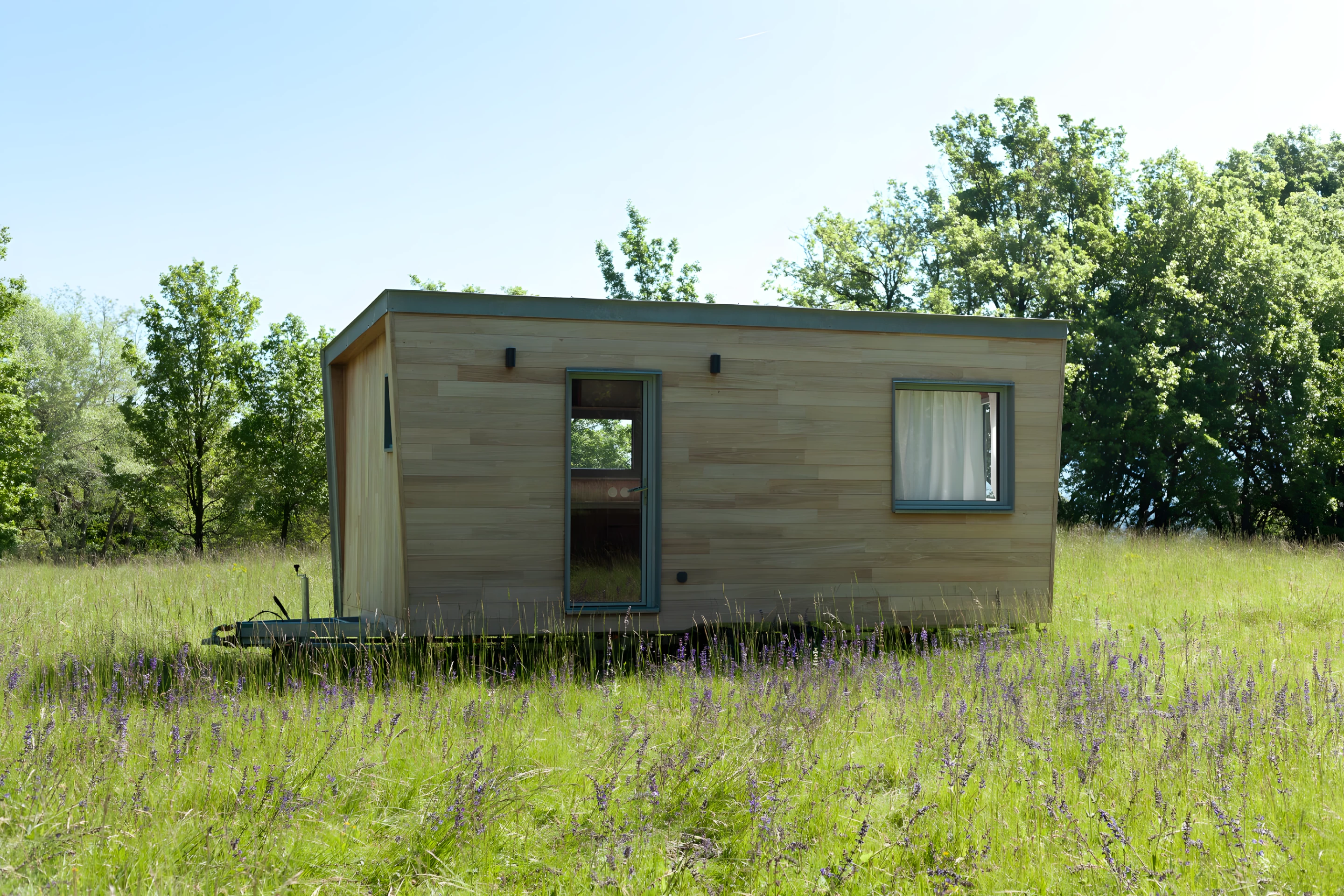 The Botanical Cabin is based on a double-axle trailer and gets power from a standard RV-style hookup