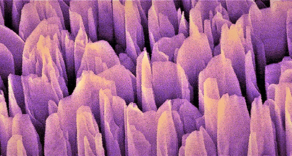 The artificial photosynthesis devices relies on towers of gallium nitride to turn light into electrons