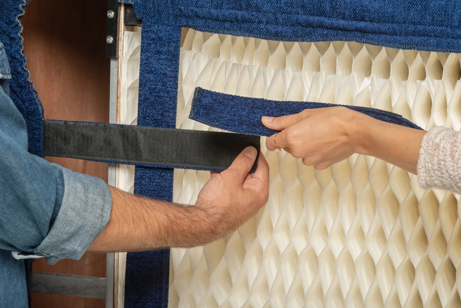 Incorporating a honeycomb technology core, the sofa simply stretches out of the box and is secured into place