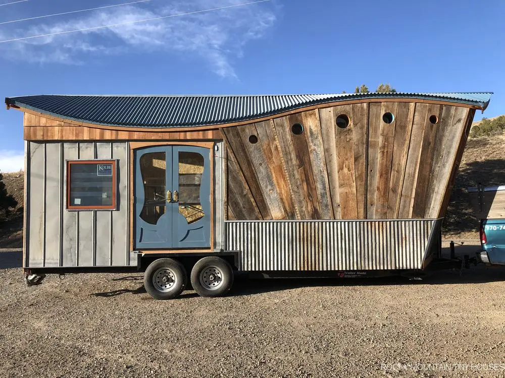 The San Juan Tiny House runs off-the-grid with solar power, a composting toilet, and water tanks
