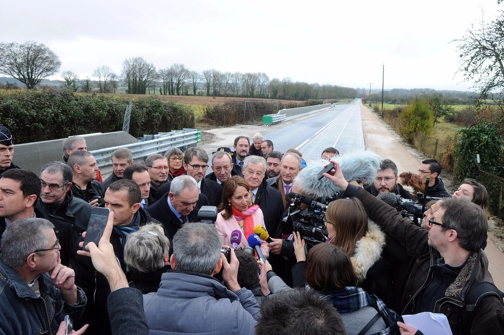 French Minister for the Environment, Energy and Sea Ségolène Royal at the Wattway project inauguration in the Normandy village of Tourouvre